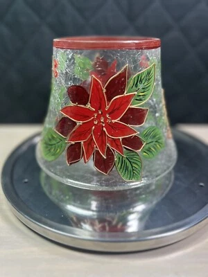 Yankee Candle Frosted Poinsetta Crackle Glass LG. Candle Shade 6" Tall - Image 1 of 4