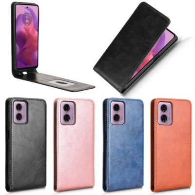 For Motorola Moto G04, Luxury Vertical Up-Down Leather Wallet Stand Case Cover - Image 1 of 4