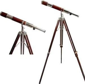 Telescopio náutico de latón de alto aumento acabado en níquel piso real de pie - Imagen 1 de 12