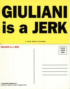 (RUDY) Giuliani is a Jerk Sticker Postkarte 1998 NYC New York City MAGA GOP - Bild 1 von 1