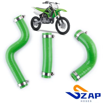 KIT MANGUERAS RADIADOR SILICONA ZAP PARA 1998-2013 VERDE KAWASAKI KX85 KX80 KX100 Foto 1 de 4