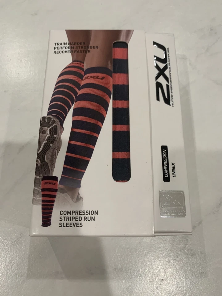 WOMENS 2XU COMPRESSION STRIPED RUN SLEEVE BLACK PINK UA4205B SIZE XS - Image 1 of 1