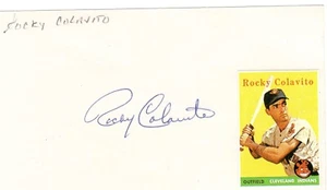 Rocky Colavito signed baseball index card (vintage) w/ mini stamp JSA Auth - O - Picture 1 of 2