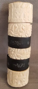 6, Antique 1930's India Hand Carved Bone & Blackstone Napkin Rings, Taj Mahal - Picture 1 of 6