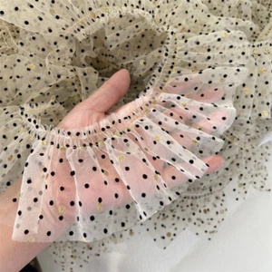 1 Yard Polka Dot Mesh Lace Trim Pleated Edging Ribbon Kids Dress Fringe Sewing - Picture 1 of 5