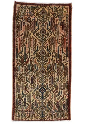 Hamedan Rug 3'4'' x 6'8'' Ivory Wool Semi-Antique Hand-Knotted Oriental Carpet - Image 1 of 4
