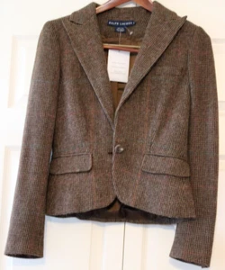 VTG Ralph Lauren 100% Linen Tweed Blazer Green Label Collection Brown Jacket 4 - Picture 1 of 9
