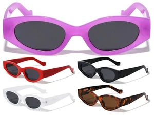 WOMENS SLIM PLASTIC CAT EYE WIDE OVAL GO GO SUNGLASSES RETRO MODERN THICK BOLD - Picture 1 of 8