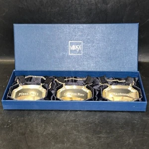 Vintage Mikasa Set of 3 White Wine Crafe Tags Bottle labels Silver Plated - Picture 1 of 9
