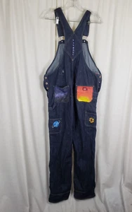 Dickies Painted Bib Overalls Denim Blue Jeans Womens S Cosmic Planets Space OOAK - Picture 1 of 9