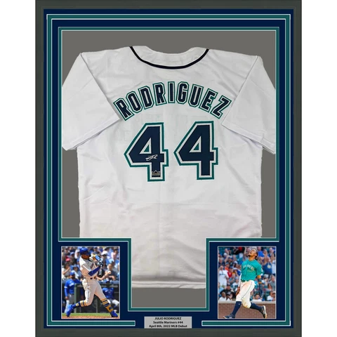 Framed Facsimile Autographed Julio Rodriguez 33x42 Reprint Laser Auto Jersey Cover