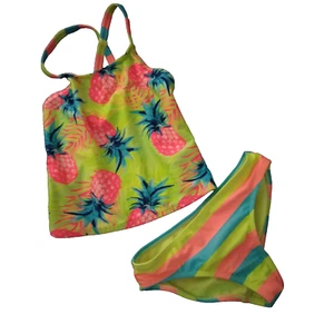 Swimsuit Girls Size 6 Tankini Bright Neon Pineapple 2pc Boating Beach Children  - Picture 1 of 5