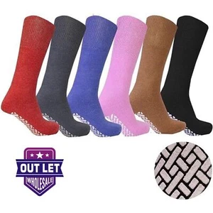6 Pairs Men Women Gripper Non skid diabetic crew socks Non Binding Loose fit top - Picture 1 of 13