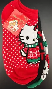 3 Pairs HELLO KITTY Christmas Holiday Socks Women’s Size 4-10 No Show Socks - Picture 1 of 3