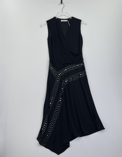 Abito donna Tory Burch taglia Xs nero pietre senza maniche finto avvolgente