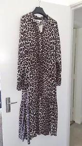 BNWT H&M Leopard Animal Print Button Down Midi Shirt Dress Womens Size Small S - Picture 1 of 10