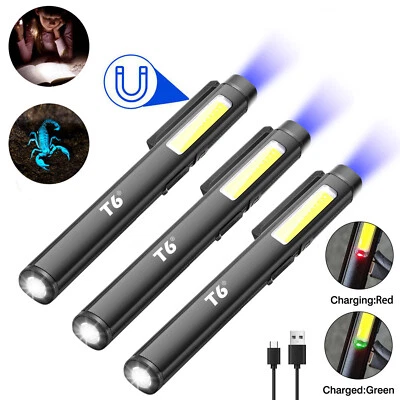 Linterna LED Magnética EDC Recargable COB Pluma Luz 365nm UV Negra Lote Foto 1 de 4