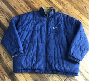 Vintage Nike Jacket Men XL Blue Yellow Puffer Reversible Full Zip White Tag 90s - Picture 1 of 18