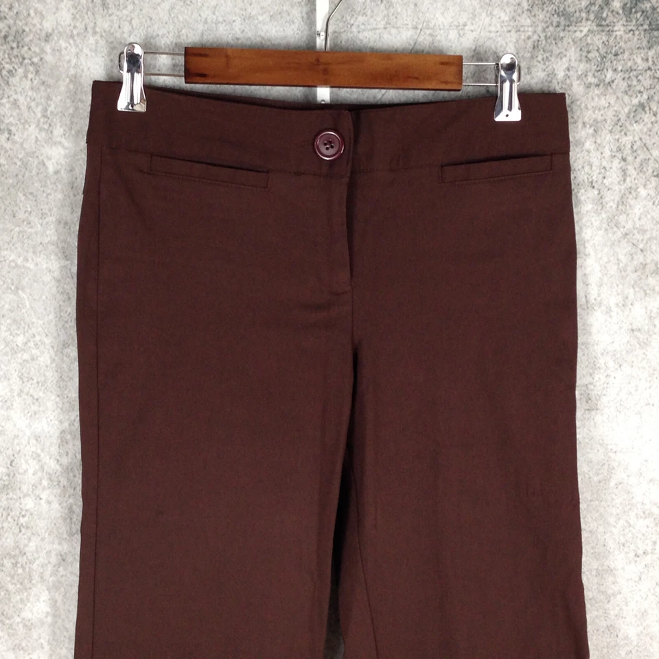 Calça social feminina de zinco alargada carreira júnior 5 stretch marrom sólido cintura média - Imagem 1 de 4