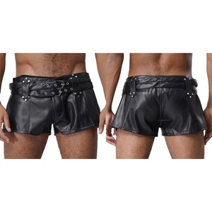 Calzoncillos boxer para hombre Ropa de dormir Pantalones Estilo motocicleta Ropa interior Sissy Lencería PU - Imagen 1 de 25