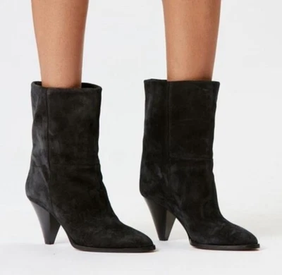 Women’s Black Suede Mid Calf Cone Shaped Heel Boots / Size US 12 - Image 1 of 4