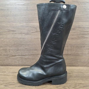 Botas hasta la rodilla de cuero negras rojas o muertas para mujer talla UK 7 cremallera vintage raras  - Imagen 1 de 24