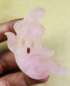 Natural Pink Rose Quartz Crystal Stone Carved Ghost Carving Reiki Healing / Gift - Picture 1 of 9