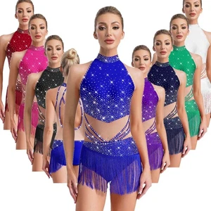 Women Dancewear Tassels Bodysuit Nightclub Costume Ballroom Sleeveless Skating - Picture 1 of 91