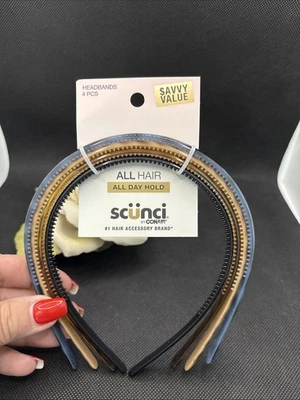 Scunci All Hair All Day Hold Headband, Black/Brown/Blue, 4 Count - Imagem 1 de 2