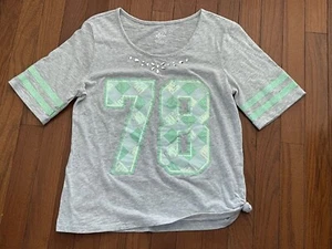 Justice Juniors Girls Gray Mint Green Glitter Sequin 78 Gem Top Shirt Size 20 - Picture 1 of 7