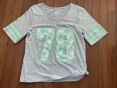 Justice Juniors Girls Gray Mint Green Glitter Sequin 78 Gem Top Shirt Size 20 - Image 1 of 4