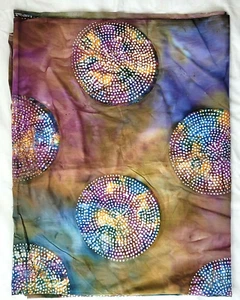 Tie Dye Batik Circle Fabric Tribal Boho Hippie Purple Blue Green Quilting 45x140 - Picture 1 of 7