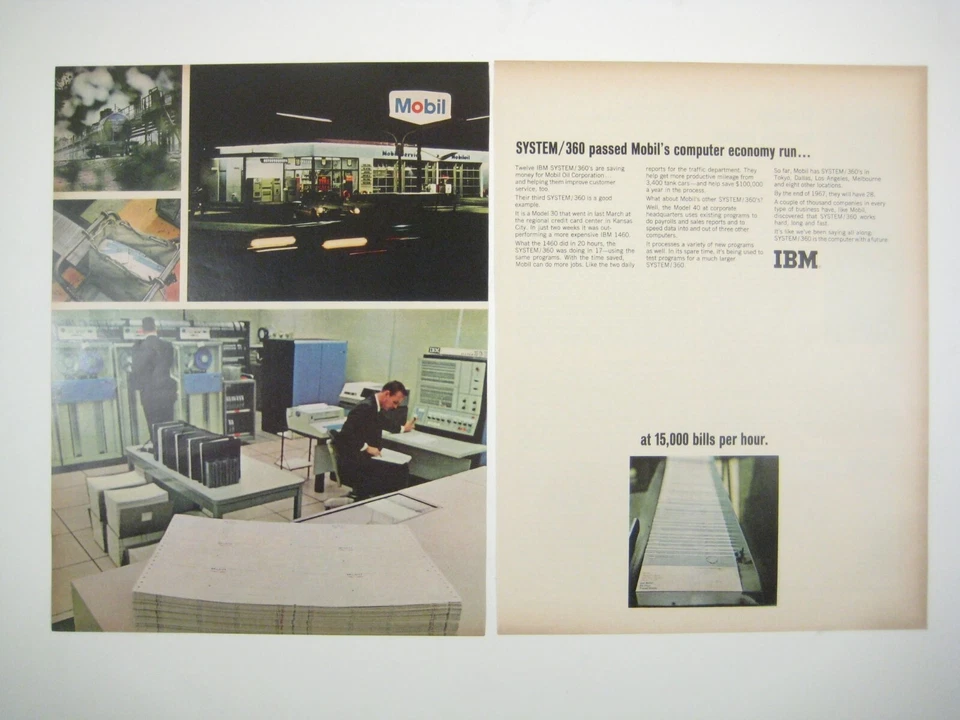 Vintage IBM System 360 Mobil Computer Economy Print AD 1960s Technology - Image 1 of 2