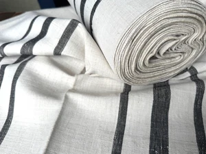 Altes handgewebtes helles mittelgrobes Leinen 11,60/75 cm mit schwarzen Streifen - Bild 1 von 6