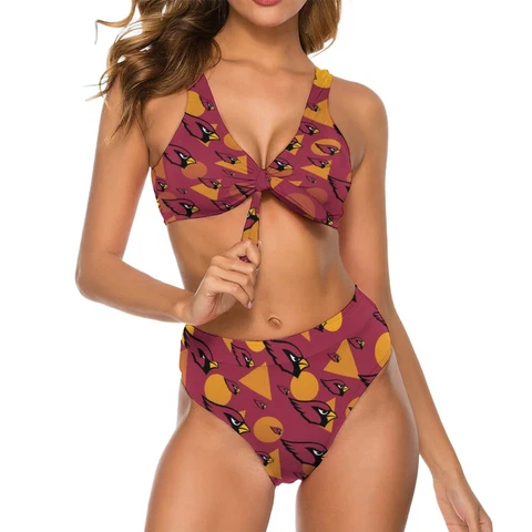 2pcs Arizona Cardinals Womens Bow Tie Bikini Printed Swimsuit, with Chest Pad Cover
