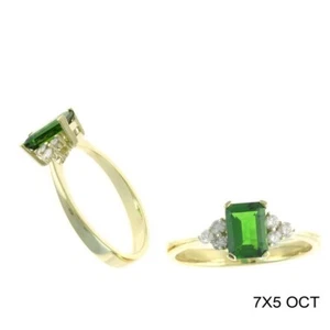 1.16 TCW Natural Octagon Cut Chrome Diopside with Diamonds 14K Yellow Gold Ring - Picture 1 of 3