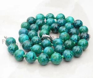6/8/10mm Green Azurite Round Gemstone Beads Jewelry Necklace 18'' - Picture 1 of 6