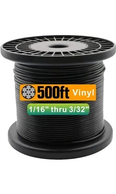 500 ft TOYELIU 304 Stainless Steel Vinyl Wire Rope 1/16 Inch Coated to 3/32" NEW - Image 1 of 4