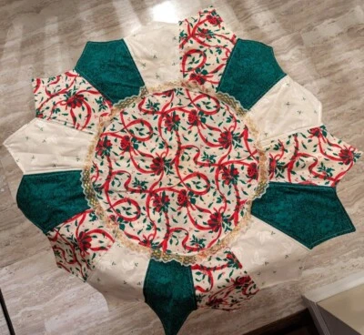 Vintage Handmade Quilt Christmas Centerpiece Placemat, Glitter & Lace Detail - Image 1 of 3