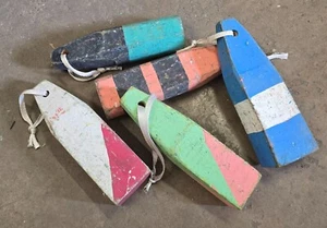 5 WOOD LOBSTER TRAP BUOY FLOATS Wooden Nautical Beach Boat House Decor Fishing - Picture 1 of 1