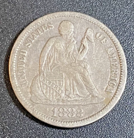 US MINT 1883 Seated Liberty ONE DIME, 10C, 90% Coin Silver Cover
