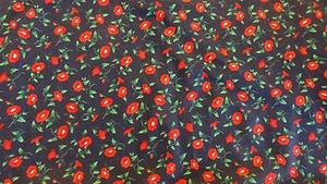 Floral Fabric Blue with Red Roses Flowers 100% Cotton 2 Yards 64" x 44" - Picture 1 of 1