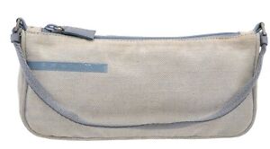 Authentic PRADA Canvas Leather Hand Bag Pouch Purse Ivory Light Blue 5161E
