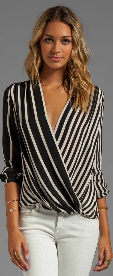 NWT $325 HALSTON HERITAGE Long Sleeve Stripe Print  Wrap Front Top SZ 12 - Image 1 of 4