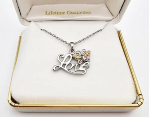 Black Hills Gold on Sterling Silver Love and Butterfly Pendant FAST SHIPPING - Picture 1 of 3