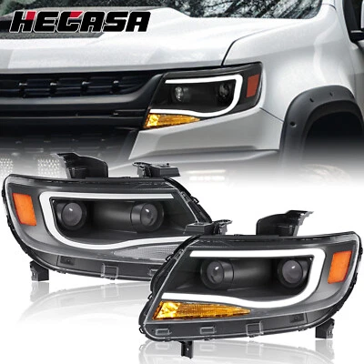 For 2015-2022 Chevy Colorado LED DRL Dual Projector Headlights Headlamps Black - Image 1 of 4