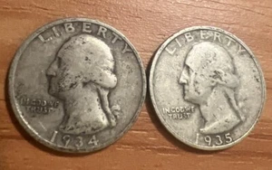 Vintage Silber 1934-P/1935-S Washington Quarter Set "RAR" L0136 - Bild 1 von 2