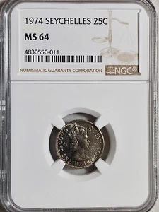 Seychelles 25 Cents 1974 NGC MS 64 - Picture 1 of 2