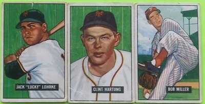 3-Card Lot 1951 Bowman Baseball (Clint Hartung/Jack "Lucky" Lohrke/Bob Miller) - Image 1 of 4