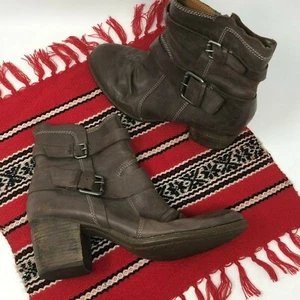Naya Virtue Anthropologie braunes Leder Motorrad Knöchel gestapelt Absatz Stiefel Größe 8 M - Bild 1 von 6